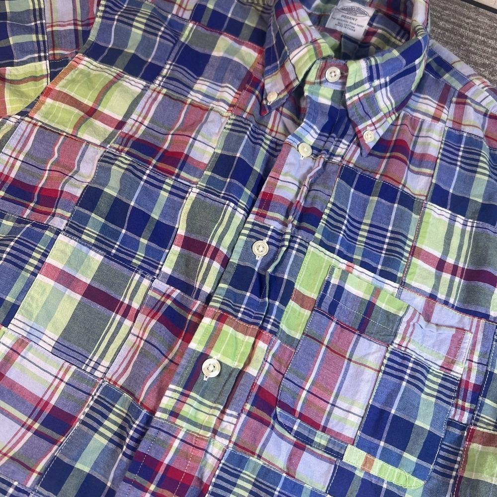 Brooks Brothers Shirt Regent Patchwork Madras Mens SS Button Down S Multi-Color